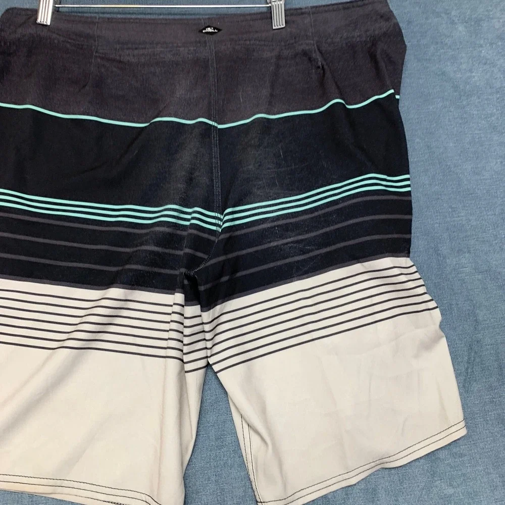 O'Neill Board Shorts Mens 38 Multicolor Logo Straight Leg Striped Summer Beach